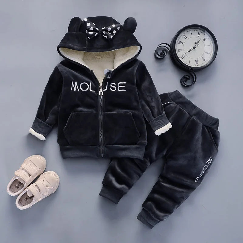 Conjunto de calças e casacos com capuz infantil, roupa de menina, roupa infantil, roupa de criança, outono, inverno, 1-4 anos, 2 peças, 2023