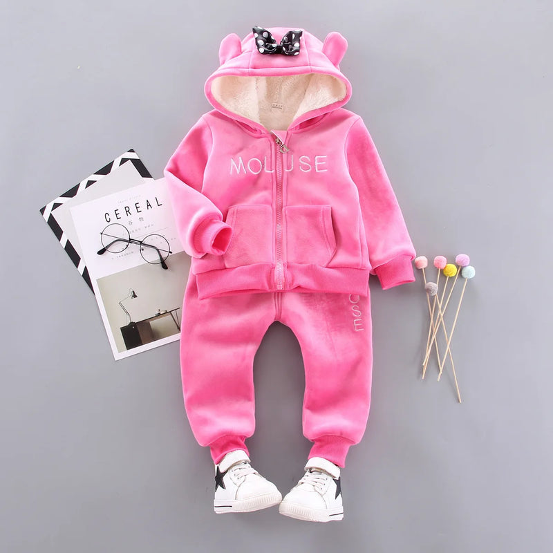 Conjunto de calças e casacos com capuz infantil, roupa de menina, roupa infantil, roupa de criança, outono, inverno, 1-4 anos, 2 peças, 2023