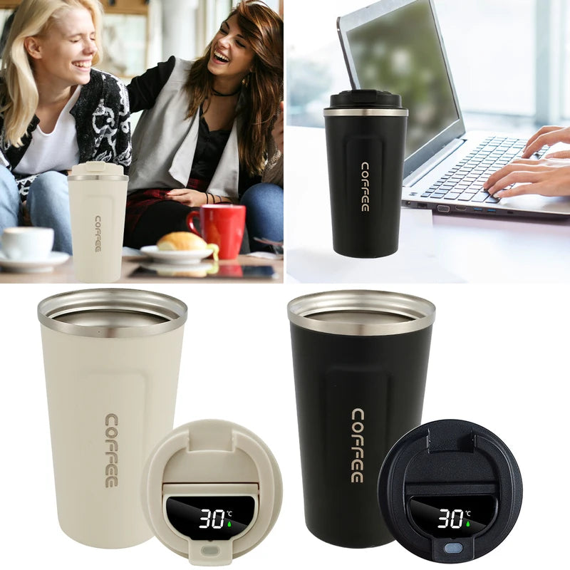 Copo de café inteligente em aço inoxidável Copo térmico com exibição inteligente de temperatura Caneca de viagem portátil,  550ml