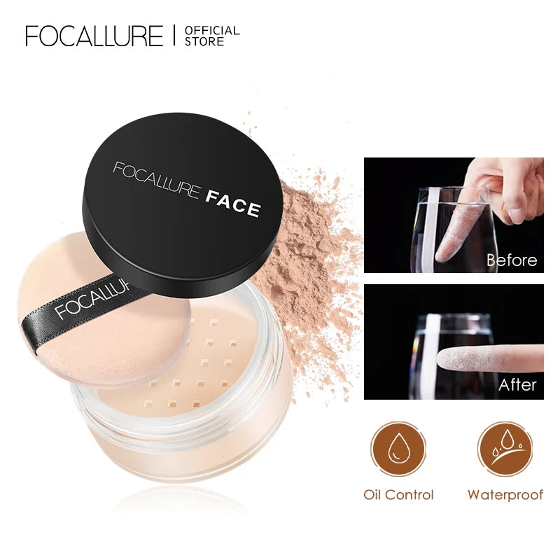 Focallure-pó facial impermeável para mulheres, duradouro, , controle de óleo, fosco, translúcido, maquiagem, cosméticos