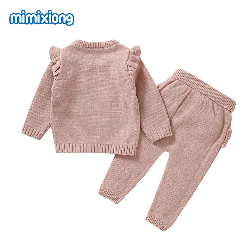 Conjuntos de roupas para bebês, suéteres de manga comprida, camisas e calças casuais, rosa, infantil, outono inverno