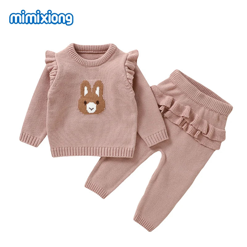 Conjuntos de roupas para bebês, suéteres de manga comprida, camisas e calças casuais, rosa, infantil, outono inverno