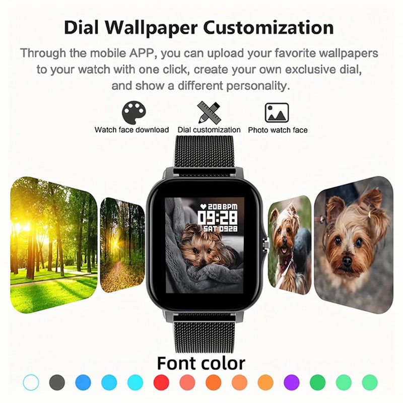 Smart Watch para Android Phone, tela colorida de 1,44 ", toque completo, mostrador personalizado, chamada bluetooth, smartwatch para mulheres e homens, novo, 2023